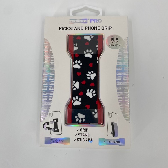 LoveHandle Pro Kickstand Phone Grip Paw Print Magnetic Red Black - Picture 1 of 2